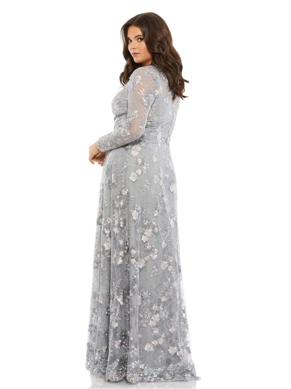 Mac Duggal 67923 Embellished Illusion Long Sleeve A Line Gown Size 16W NWT - Picture 3 of 12
